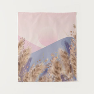 Boho Chic Pastel Pampas Grass Landscape Nature Tapestry