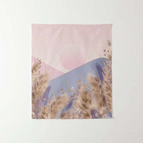 Boho Chic Pastel Pampas Grass Landscape Nature Tapestry