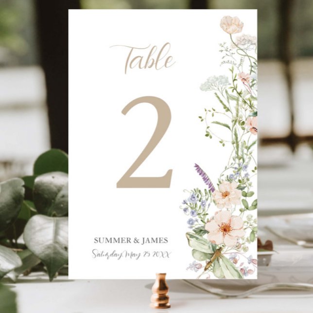 Boho Chic Pastel Wildflower Floral Garden Wedding Table Number (Creator Uploaded)