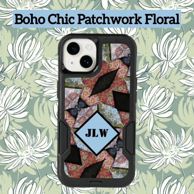 Boho Chic Patchwork Floral with Initials Otterbox iPhone Case (Creator Uploaded)