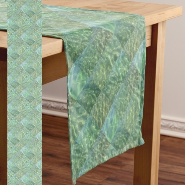Boho Chic Patchwork of Seafoam and Ocean Green Medium Table Runner (Creator Uploaded)