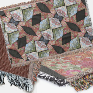 Boho Chic Patchwork Pattern Earthy Multi Color Throw Blanket
