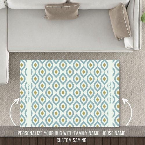 Boho Chic Pattern Personalized Text Blue Green Rug