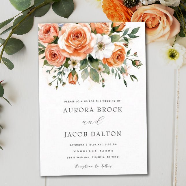 Boho Chic Peach and White Flowers Wedding Invitation (Creator Uploaded)