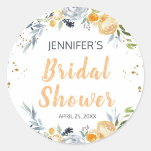 Boho Chic Peach Floral Bridal Shower Classic Round Sticker