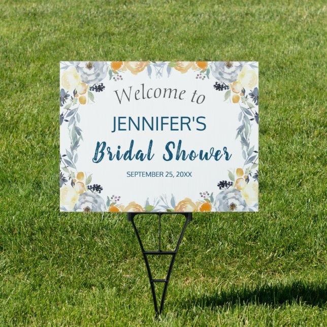 Boho Chic Peach Floral Bridal Shower Yard Sign (Insitu)