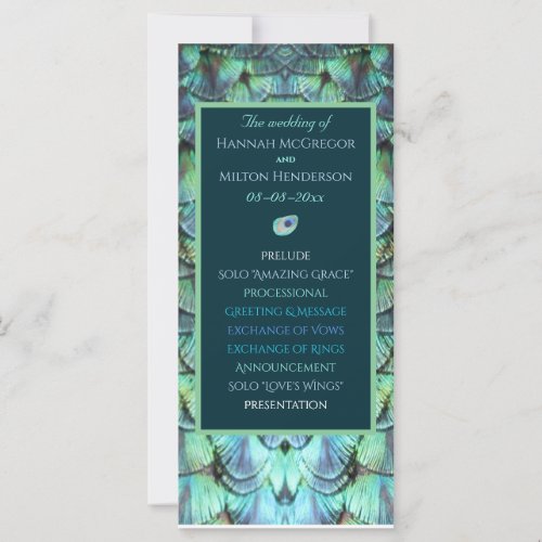 Boho Chic Peacock Back Feathers Wedding Program