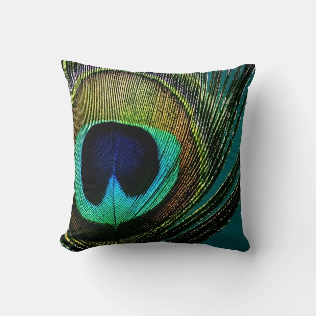 Boho Chic Peacock Feather Photography Modern Photo Throw Pillow (Front)