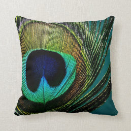 Boho Chic Peacock Feather Photography Modern Photo Throw Pillow