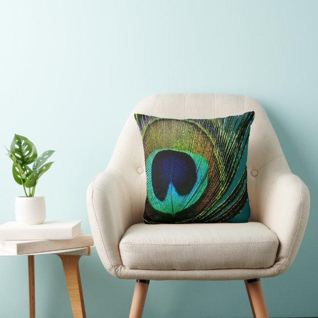 Boho Chic Peacock Feather Photography Modern Throw Pillow (Chair)