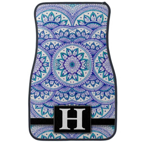 Boho Chic Peacock Mandala Floral Monogram Classic Car Floor Mat