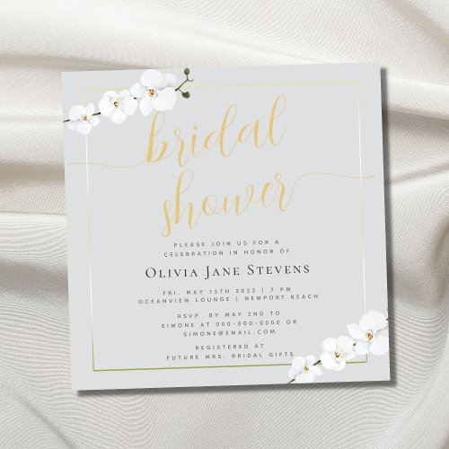 Boho Chic Pearl Gold Frame Orchids Bridal Shower Invitation