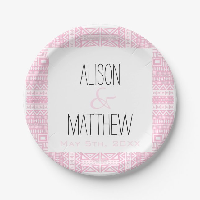 Boho-chic Personalized W Wedding Paper Plates 1 (Front)