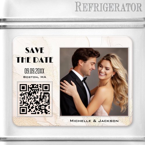 Boho Chic Photo QR Code Save the Date Magnet
