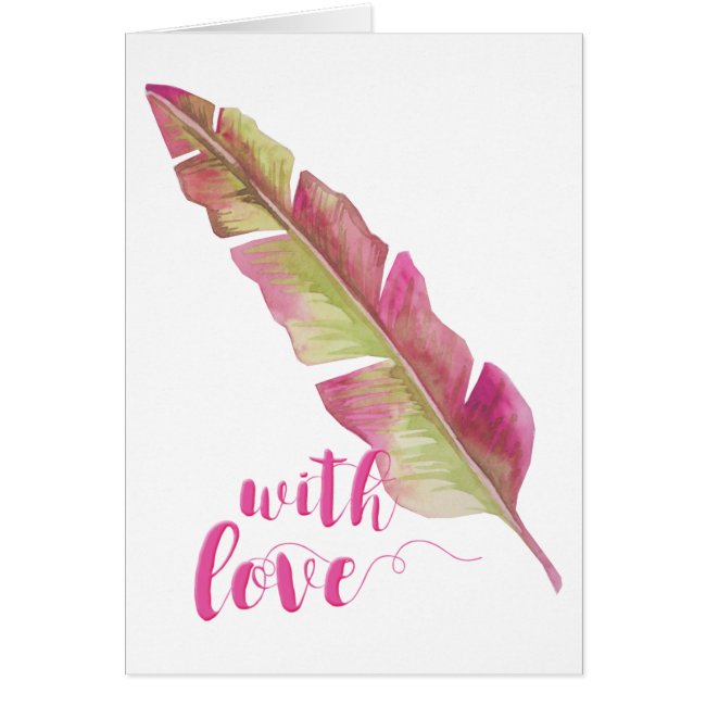 Boho Chic Pink and Green Feather Greeting Card