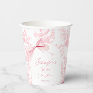 Boho Chic Pink Bow Floral Baby Girl Shower Paper Cups