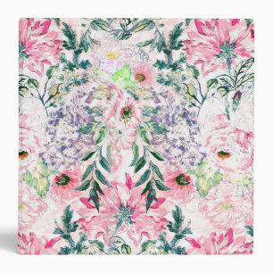 Boho Chic Pink Floral Watercolor Botanical 3 Ring Binder