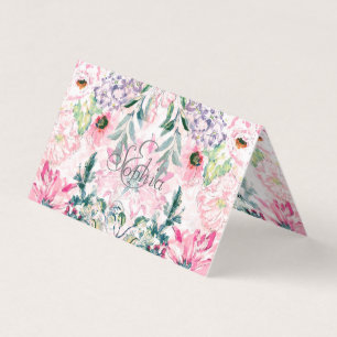 Boho Chic Pink Floral Watercolor Botanical Business Card