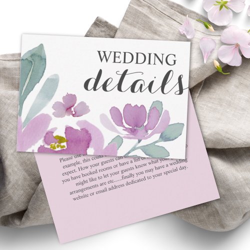 Boho Chic Pink Floral Watercolor Wedding Details Enclosure Card