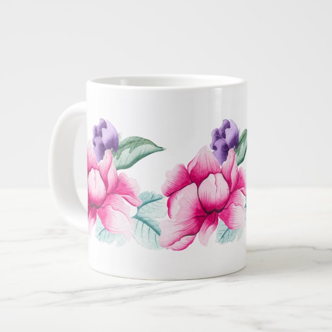 Boho Chic Pink Flowers Jumbo Mug