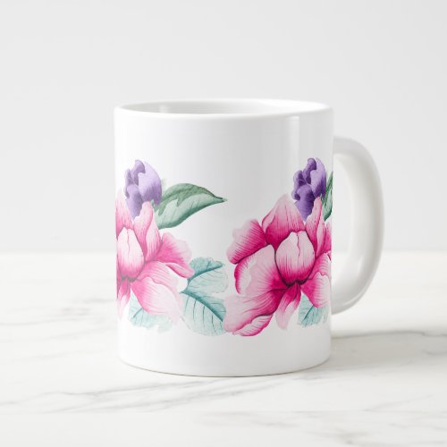 Boho Chic Pink Flowers Jumbo Mug