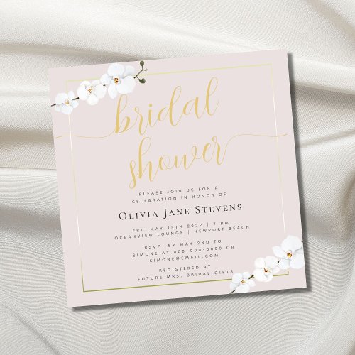 Boho Chic Pink Gold Frame Orchids Bridal Shower Invitation