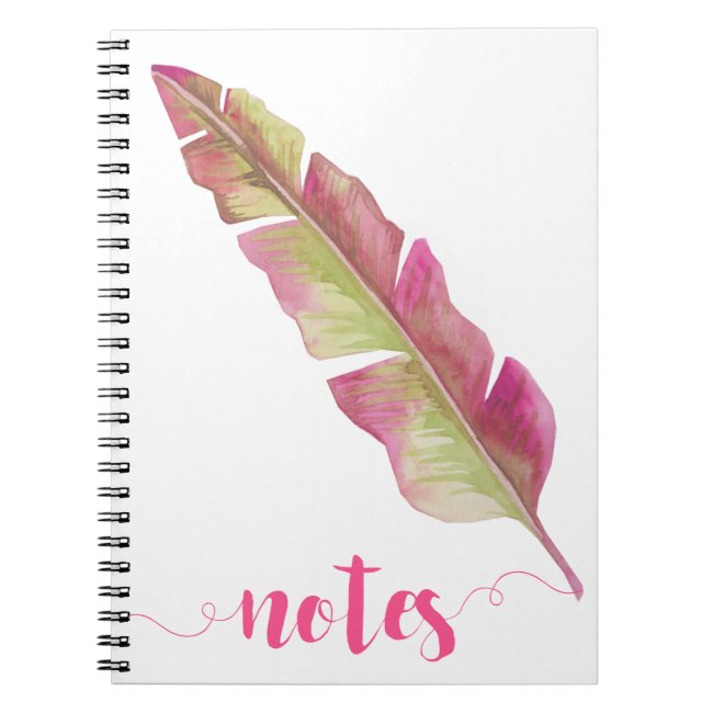 Boho Chic Pink & Green Feather Notebook