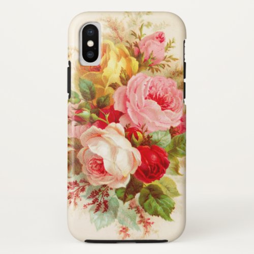 Boho chic pink ivory vintage roses floral painting iPhone x case