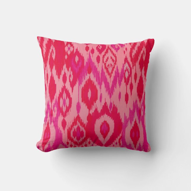 Boho Chic pink mauve fuchsia Ikat Tribal Tapestry Throw Pillow (Front)