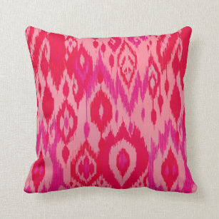 Boho Chic pink mauve fuchsia Ikat Tribal Tapestry Throw Pillow