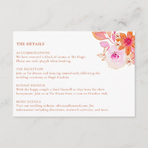 Boho Chic Pink Orange Floral Watercolor Wedding Enclosure Card