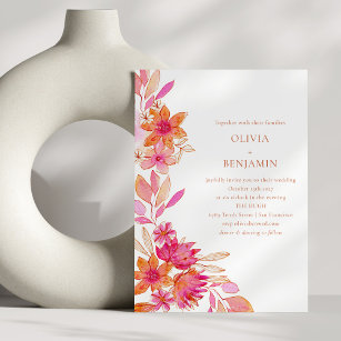 Adesivo Redondo Vibrant Pink Orange Floral Summer Custom Wedding