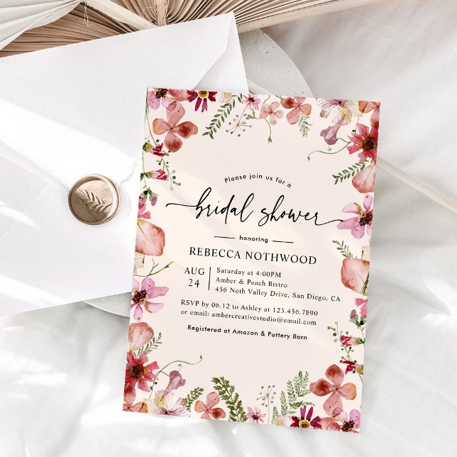 Boho Chic Pink Peach Bridal Shower Invitation (Creator Uploaded)