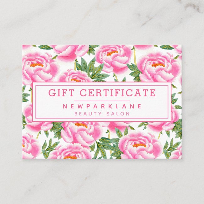 Boho Chic Pink Peonies - Business Gift Certificate