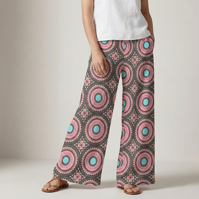 Boho Chic Pink Turquoise Geometric Mosaic Fabric (Creator Uploaded)