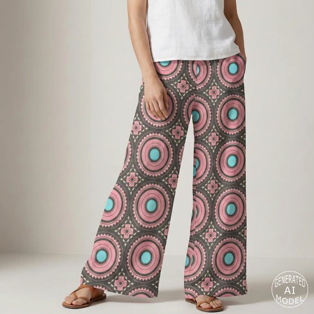 Boho Chic Pink Turquoise Geometric Mosaic Fabric (Creator Uploaded)