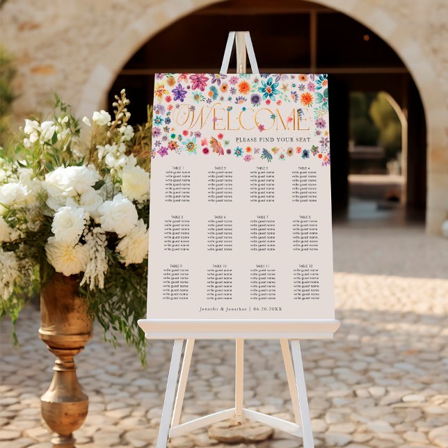Boho Chic Pink Wildflower Wedding Seating Chart Foam Board (Creator Uploaded)