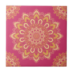Boho Chic Pink Yellow Modern Elegant Mandala Ceramic Tile