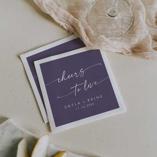 Boho Chic Plum Purple Cheers to Love Wedding Napkins