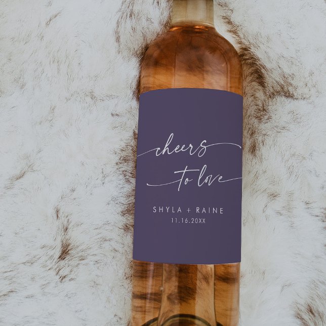 Boho Chic Plum Purple Cheers to Love Wedding Wine Label (Creator Uploaded)