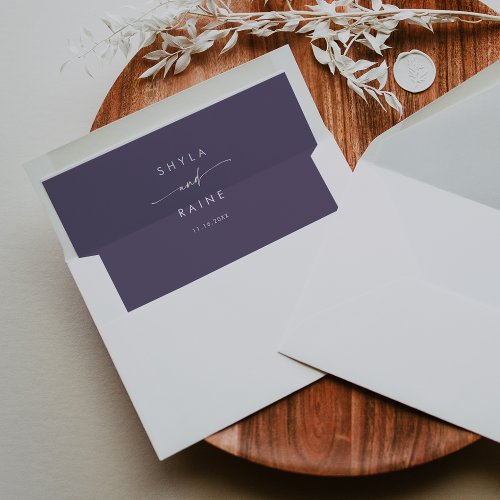 Boho Chic Plum Purple Couples Name Wedding Envelope Liner