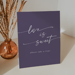 Boho Chic Plum Purple Love Is Sweet Wedding Pedestal Sign