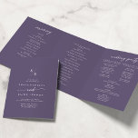 Boho Chic Plum Purple Monogram Wedding Tri-Fold Program<br><div class="desc">This boho chic plum purple monogram wedding tri-fold program is perfect for a minimalist wedding. The moody dark purple jewel tone modern bohemian design features simple rustic calligraphy with a unique yet classic style. Personalize your wedding program with your initials, names, wedding date and location, your favorite quote or lyric,...</div>