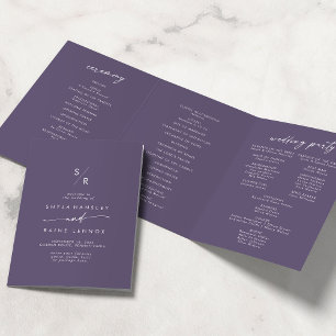 Boho Chic Plum Purple Monogram Wedding Tri-Fold Program