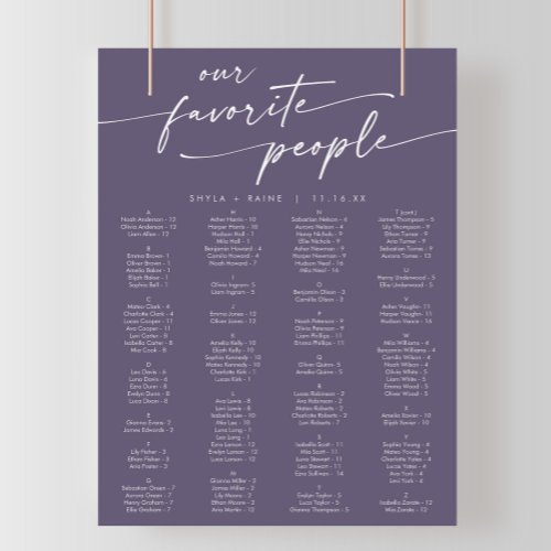 Boho Chic Plum Purple Printable Seating Chart