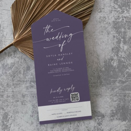 Boho Chic Plum Purple QR Code Mail In Wedding All In One Invitation