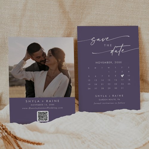 Boho Chic Plum Purple QR Code Photo Calendar Save The Date