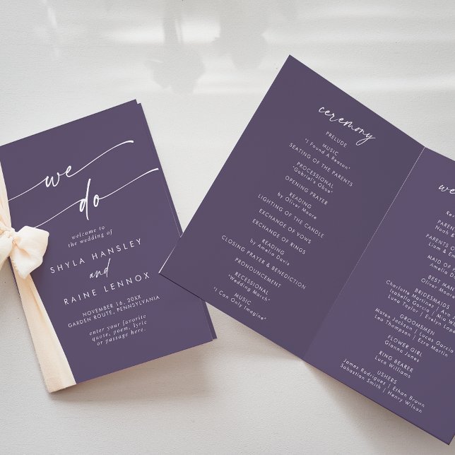 Boho Chic Plum Purple We Do Folded Wedding Program (Creator Uploaded)