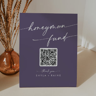 Boho Chic Plum Purple Wedding Honeymoon Fund Pedestal Sign