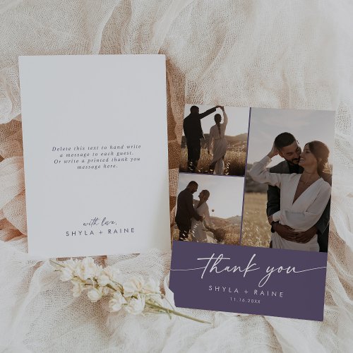 Boho Chic Plum Purple Wedding Photo Collage Thank You Card
